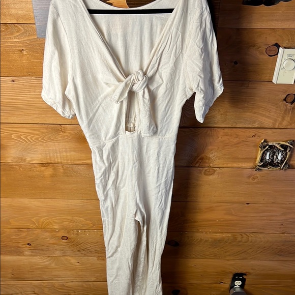 Rachel Palley Linen Blend Jumpsuit L The Leon flowing short sleeves tie at chest - Picture 1 of 13
